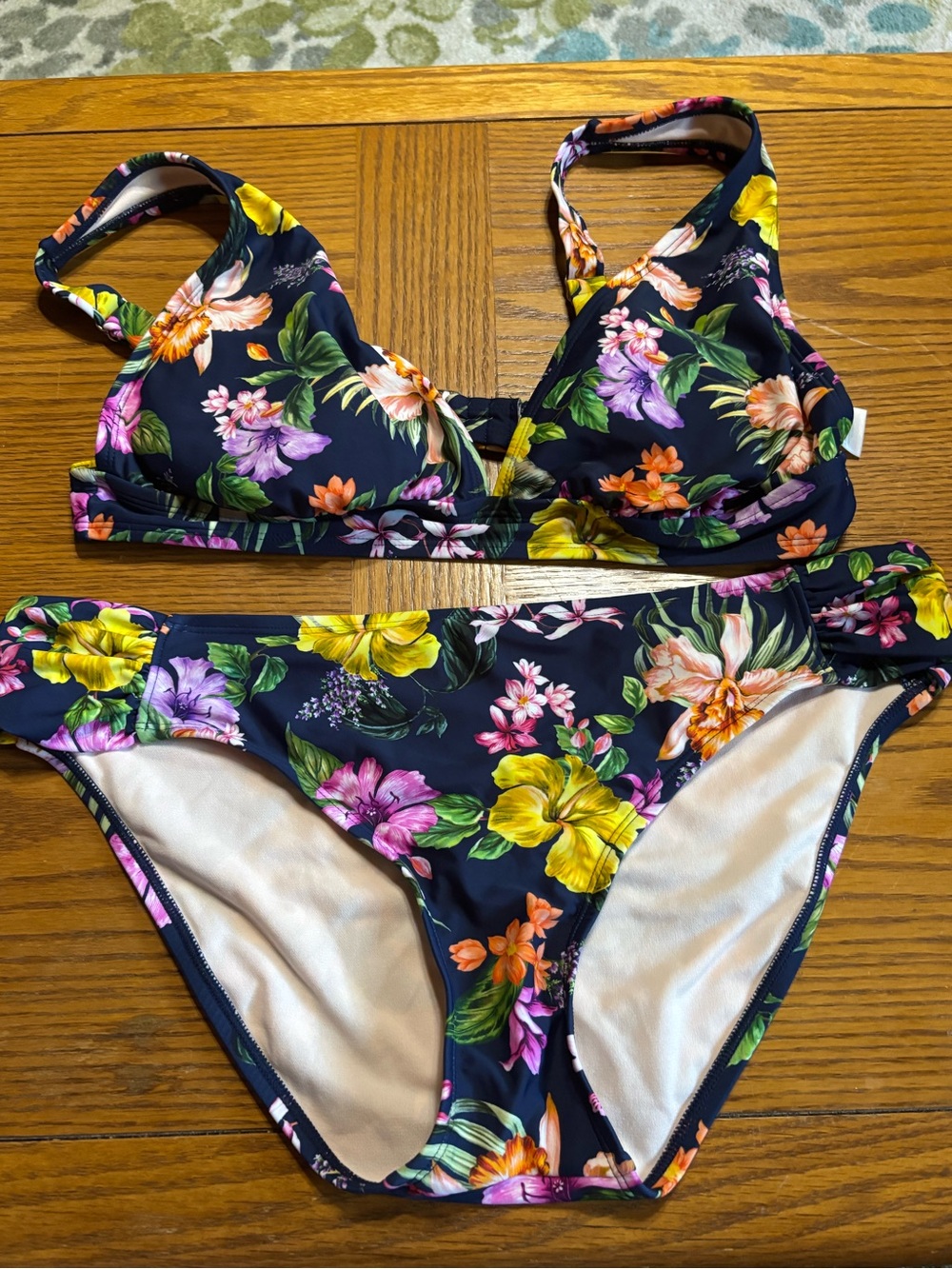 Kona Sol Navy Floral Bikini with Yellow, Purple & Pink Flowers